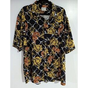 FOHEMR Mens 3XL Hawaiian Shirt Tiger Yellow Flower Print Button Short Sleeves